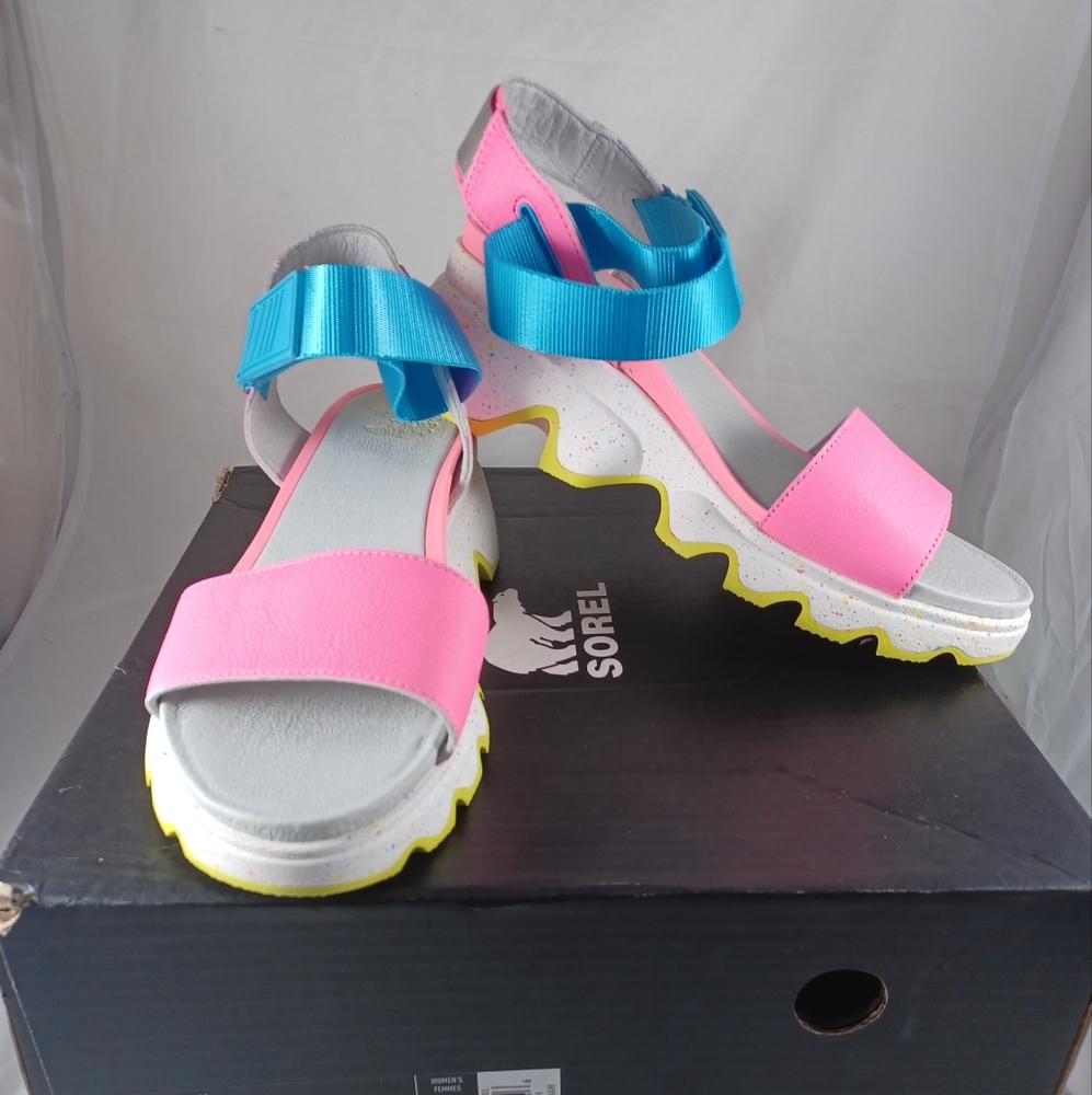 sz 8.5 Sorel Kinetic Bubble Gum Riptide Womens Strap Wedge Sandals 1986601603